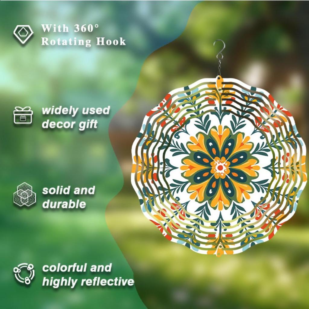 Colorful Mandala Metal Wind Chime Vibrant Floral Design Black Silhouette Outdoor Garden Decor Indoor Hanging Ornament No Power Needed All Season