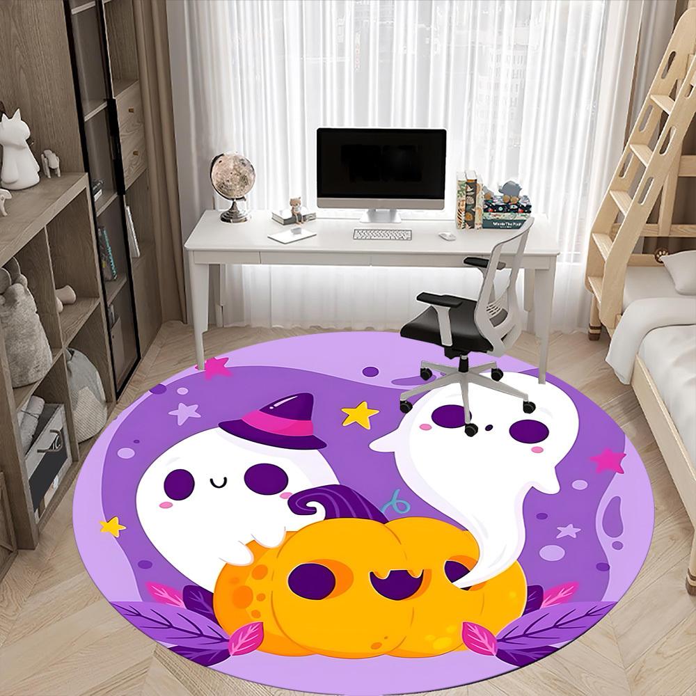 1pc Ghost Pumpkin Office Round Area Rug, Indoor Mat Suitable ForOffice, Under Office Chairs Bedroom Living Room Home Decor, Room Deco, D082
