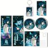 Genshin Impact Xiao Keychain & Bookmark Gift Set with Badge, Postcard, and Laser Ticket