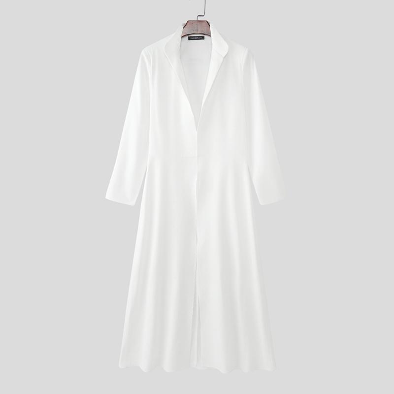 

INCERUN Мужские повседневные туники с воротником-стойкой, длинным рукавом и одной пуговицей, с разрезами по бокам 5XL