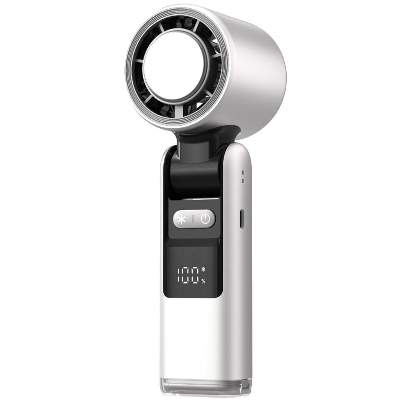 

USB Rechargeable Fan with Strong Airflows and Digital Display Handheld Electric Fan for Students and Office Workers белый