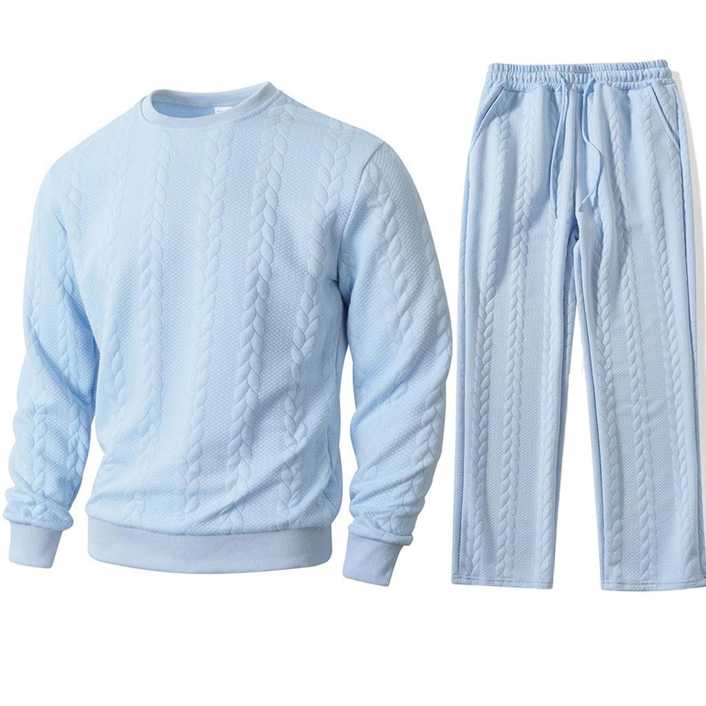 2025 Solid Color Sports Casual Jacquard Men's Warm Bottoming Shirt Sweater Pants Suit