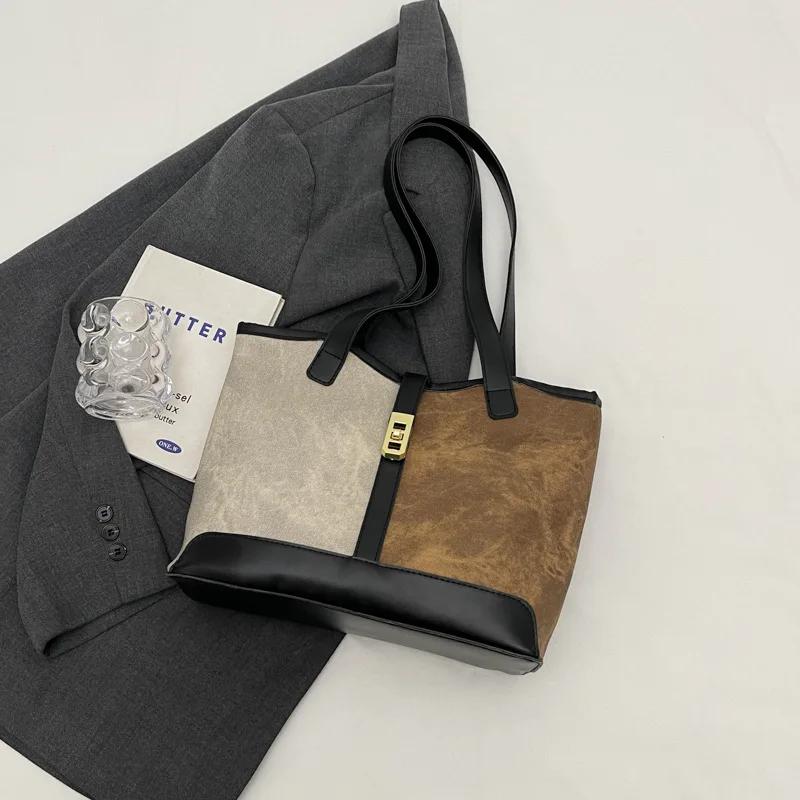 Vintage Women's Shoulder Bag Fashi Patchwork Leather Ladies Tote Bags Large Capacity Female Commuter underarm Shopping Handbag