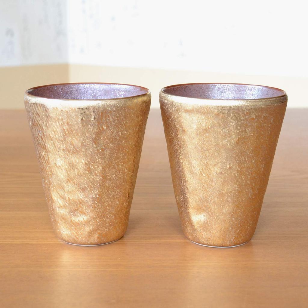 Golden Wedding Present Arita Ware Tumbler Pair Nunome Kinsai Free Cup Comes with Noshi and Message Card In Wooden Box
