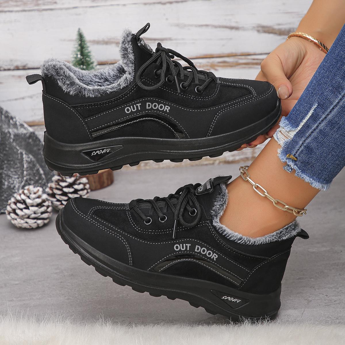 

Women Cotton Boots Warm Comfortable Snow Boots Women Round Toe Flat Bottom Shoes Thickened Fluff Lined Casual Sports Shoes 35