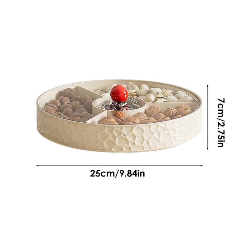 Compartment Snack Tray Round Divided Plate With Lid Food Storage Organizer For Breads Nuts Dried Fruits Candies And Cookies