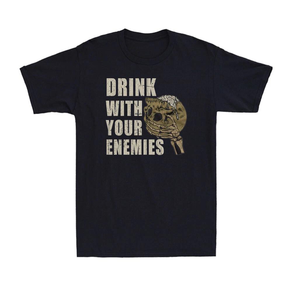 Drink with your Enemies Horror Skull Warrior Funny Vintage Men s T-Shirt T-shirt L