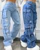 Women's Plus Size High Waist Multi-Pocket Casual Denim Workwear Pants