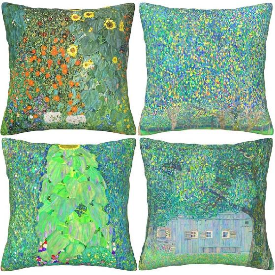 HOSTECCO Klimt Art Pillow Covers 18x18 inch Set of 4 Famous Painting The Kiss by Gustav Klimt Cushion Covers Yellow Modern Decorative Pillow Cases Klimt 2
