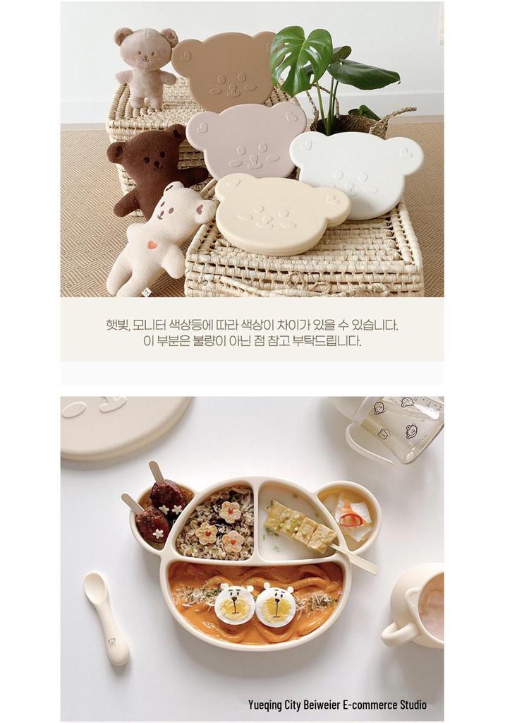 Bear-Shaped Silicone Suction Plate for Infants - Korean Style Cartoon Tableware for Learning To Eat