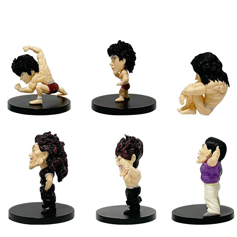 Lot de 6 Pièces/Ensemble Figurine Anime Hanma Baki 5-7.5cm Version Q Muscle Hanma Yujiro Cornichon Voiture Ornements de Bureau Jouets de Collection Cadeaux Poupées