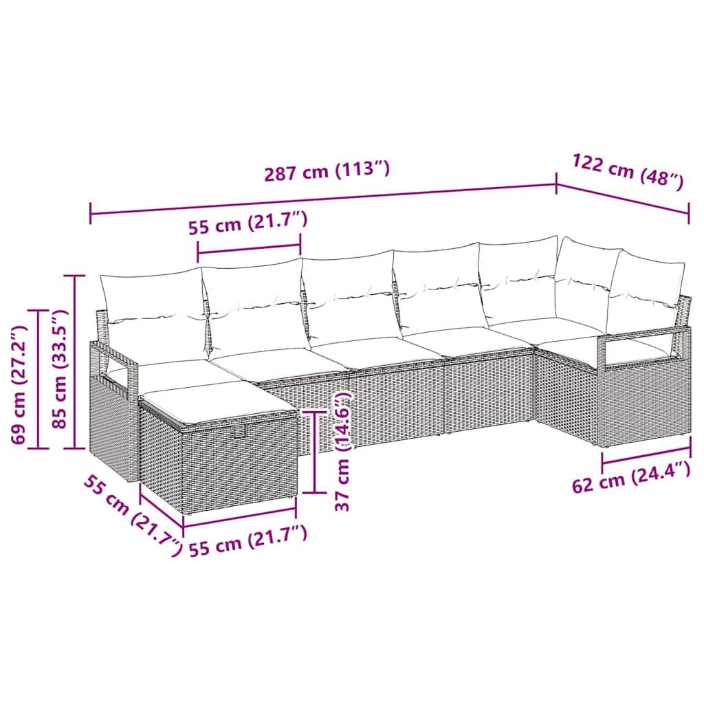 7 Piece Sofa Set with Cushions and Storage Black Poly Rattan