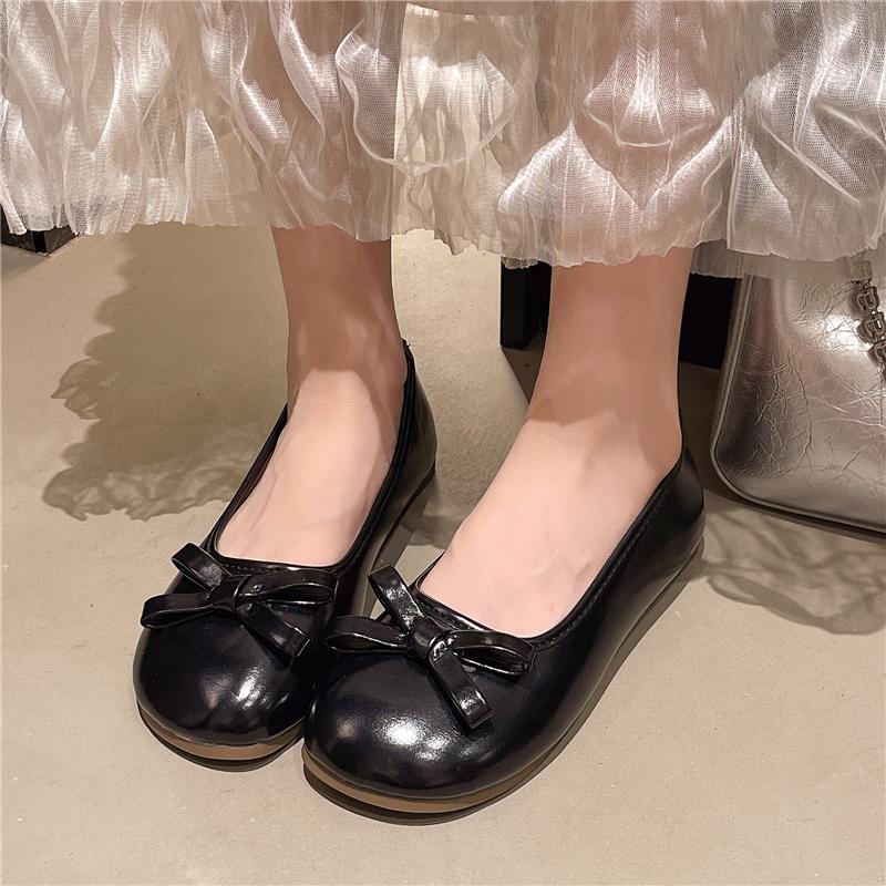 Plus Size Women's French Mary Jane 2025 New Round Toe Shallow Mouth Bow Single Shoes