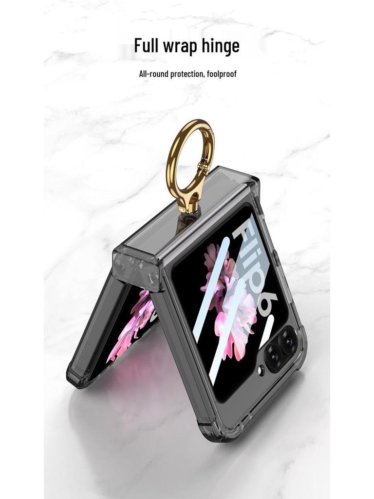 Samsung Galaxy Z Flip 6 Case: Airbag Shaft, All-Inclusive Shell, Transparent Film, Ring Holder