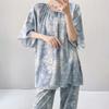 1011 new short-sleeved cotton and silk pajamas for women's summer thin printing loose and relaxed loungewear suit