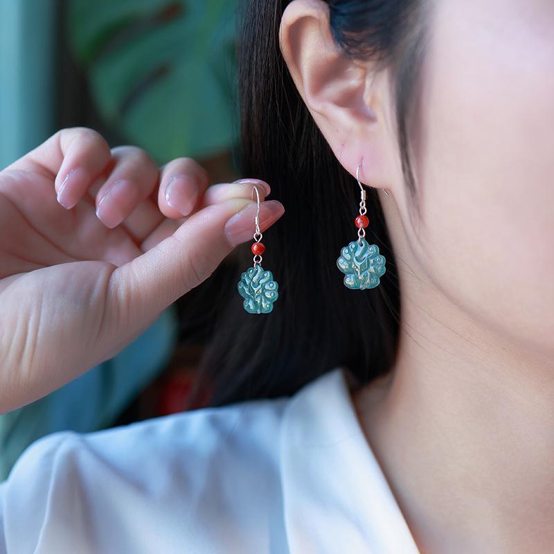Jade Fox 925 Silver Long Earrings - Handmade Chinese Style Light Luxury