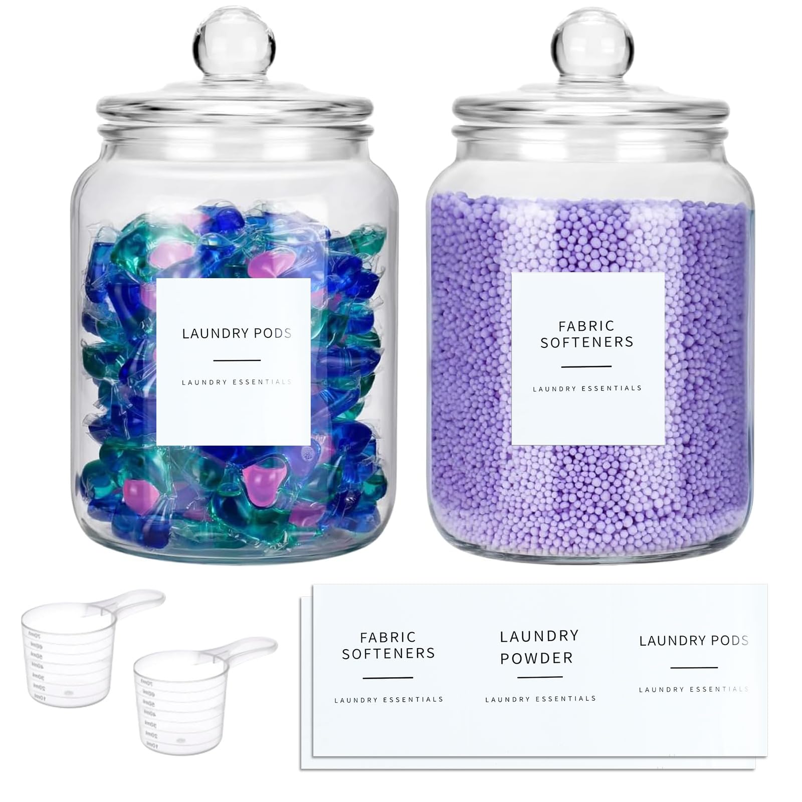 2000ml Laundry Detergent Bottles Set of 2 Gel Ball Cases Glass Containers with Airtight Lids Laundry Bead Containers Scoops and Labels Included 9350₽