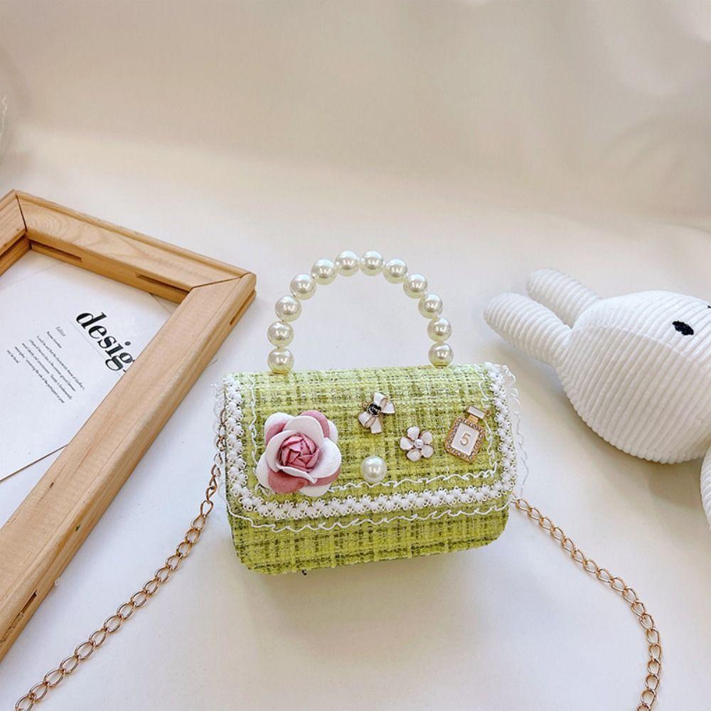 Mini Small Square Bag Flower Decoration Shoulder Bag Fashion Kid's Handbag  Girls