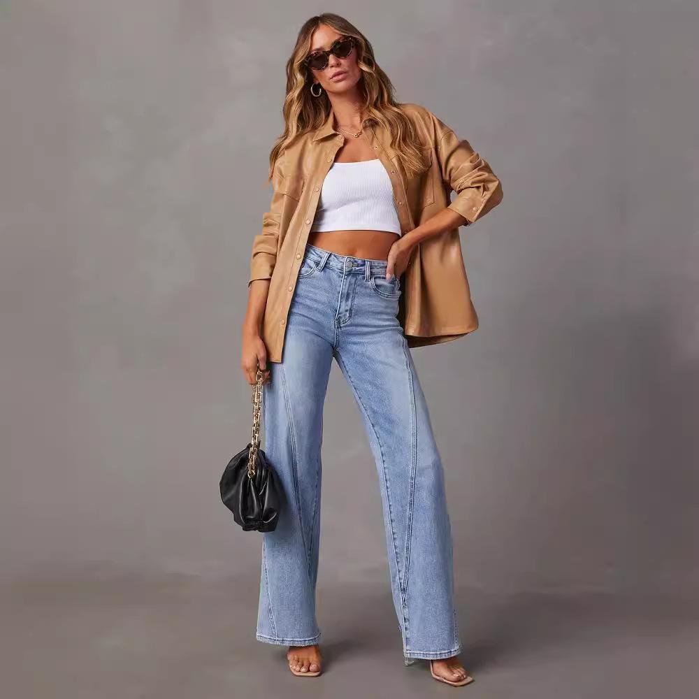 

Loose Stitching Wide-leg High-waist Trousers Jeans L