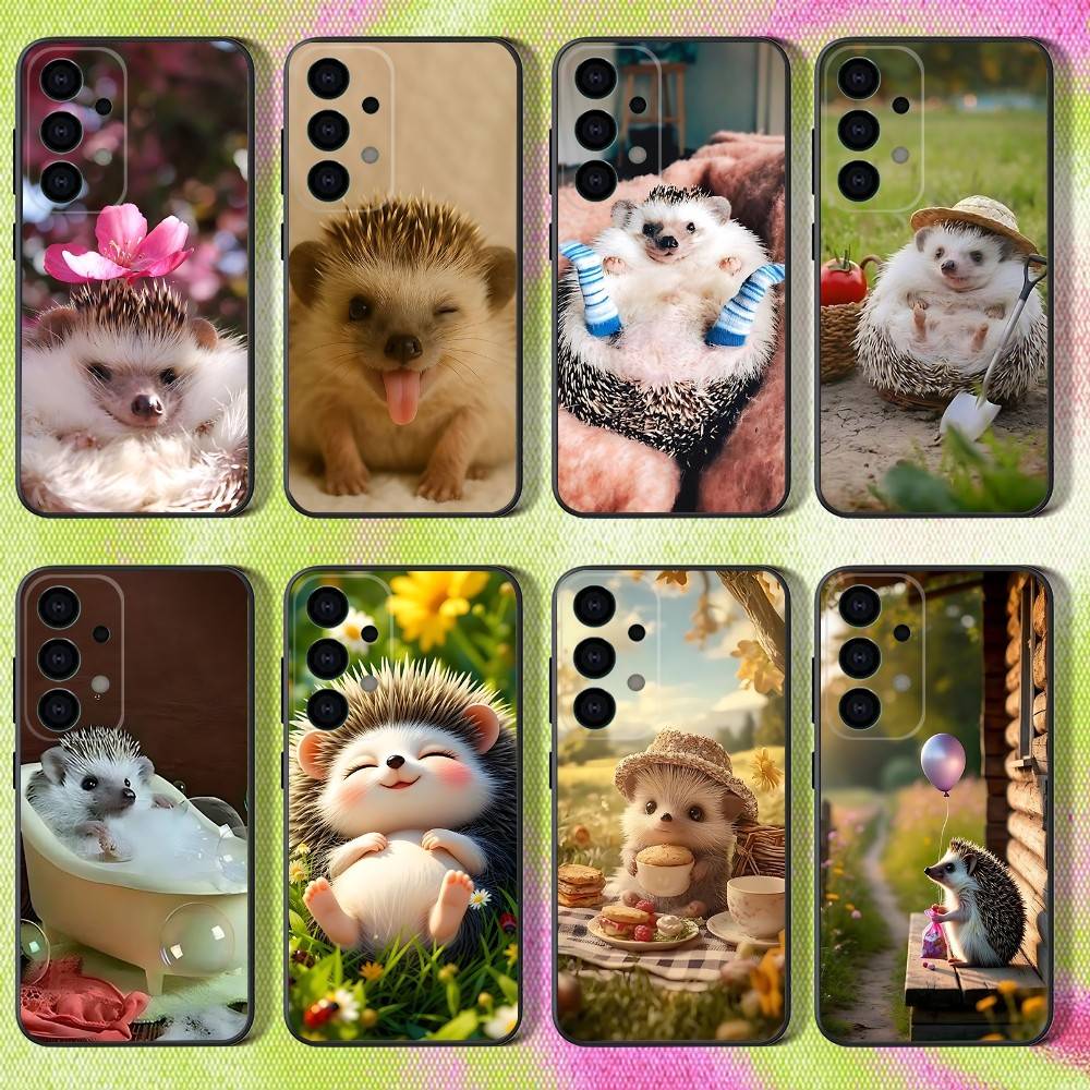 Phone Case For Samsung S25,S24,S21,S22,S23,S30,Ultra,S20,Plus,Fe,Lite,Note,10,9,Cute Animal Hedgehog 5G Black Cover