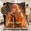 Custom Name Zenitsu Agatsuma Flannel Throw Blanket Personalized Text Soft Blanket Bed Sofa Gift