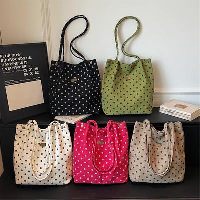 Polka Dot Velvet Tote Bag for Women Stylish Shoulder Handbag Elegant Office Work Purse