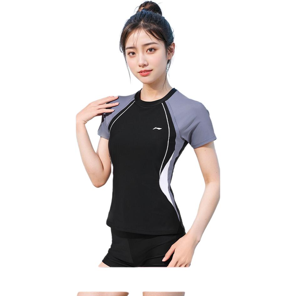 Li-Ning Beach Vacation Spa Conservative Plus Size Two-Piece Swimsuit Women swimwear Black LNYW049-2
