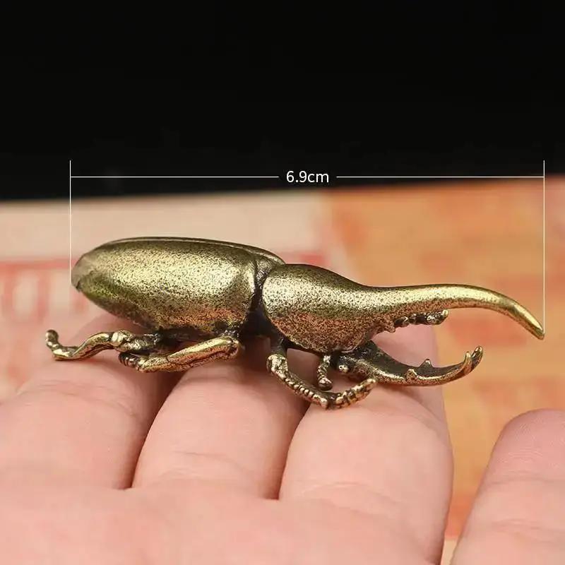 1 Pcs Solid Brass Beetle Ornaments Creative Unicorns Fairy Simulation Copper Insect Tea Pets Hand-played House Table Ornaments