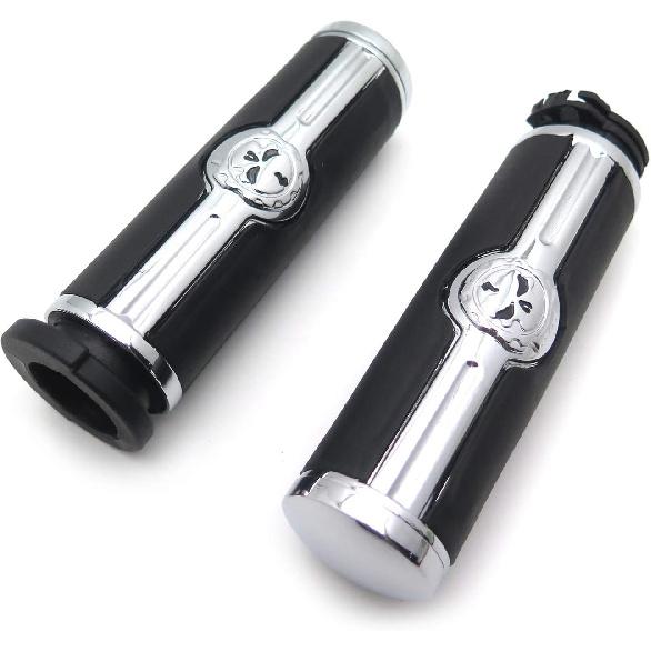XKMT-Chromed Handlebar Skull Grips to Compatible with 96-07 Touring Models and96-later VRSC XL XR Dyna Softail(Except FLSTSE2/3 FLSTNSE and FXSBSE)
