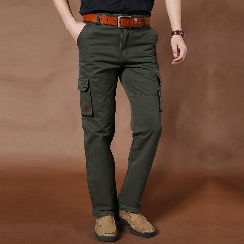 Men's Spring Cargo Pants - Thick, Loose, Straight-Leg, Multi-Pocket, Plus Size, Pure Cotton Trousers