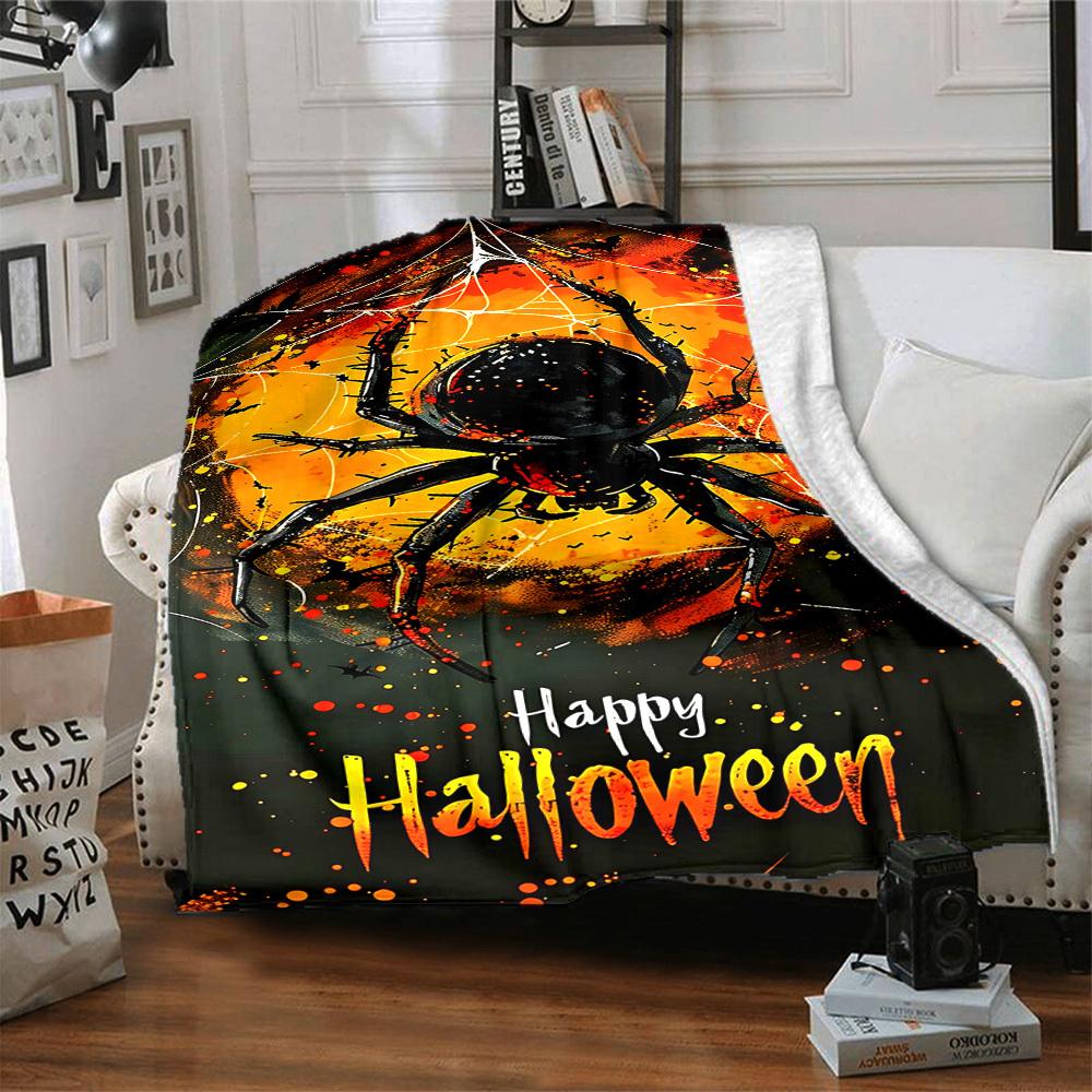 1pc Halloween Spider Blanket, Lightweight Flannel Throw Blanket for Sofa, Bed, Travel, Camping, Living Room, Office, Couch044