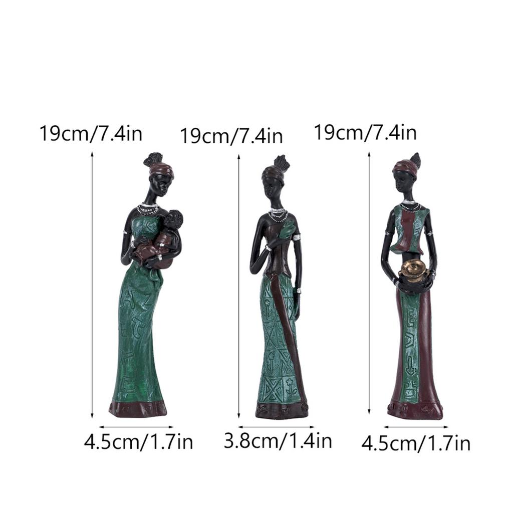 3pcs/Set African Sculpture Women Figure Girls Tribal Lady Figurine Statue Decor Collectible Art Piece Creative Crafts Dolls