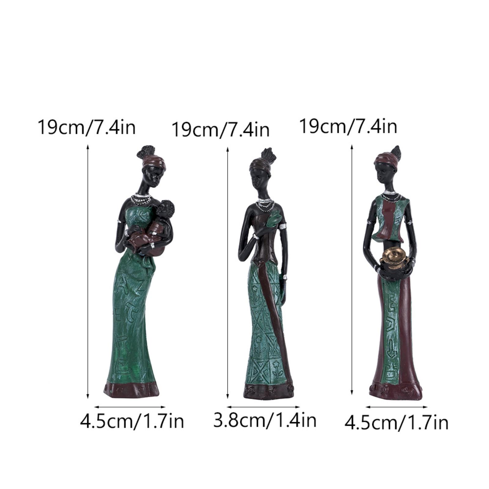 3pcs/Set African Sculpture Women Figure Girls Tribal Lady Figurine Statue Decor Collectible Art Piece Creative Crafts Dolls зелёный