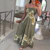 Womens Strapless Floral Print Holiday High Waist Long Maxi Dress