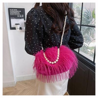Vente Chaude Sac Peluche Rétro Grande Capacité pour Femme Chaîne Perles Petit Sac Carré Sac Bandoulière Sac Bandoulière