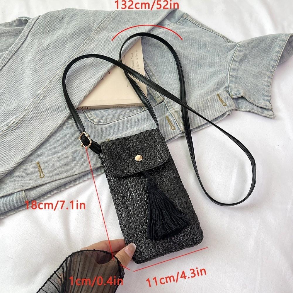 Weaving Straw Woven Handbag Long Tassel Korean Style Crossbody Bucket Bag Niche Design Solid Color Woven Beach Bag Summer