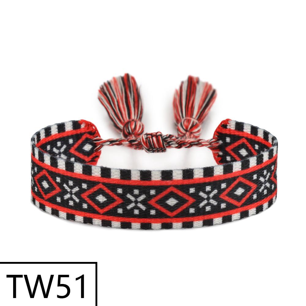 Handmade Bohemian Embroidered Logo Tassel Bracelet - Ethnic Style Friendship Band