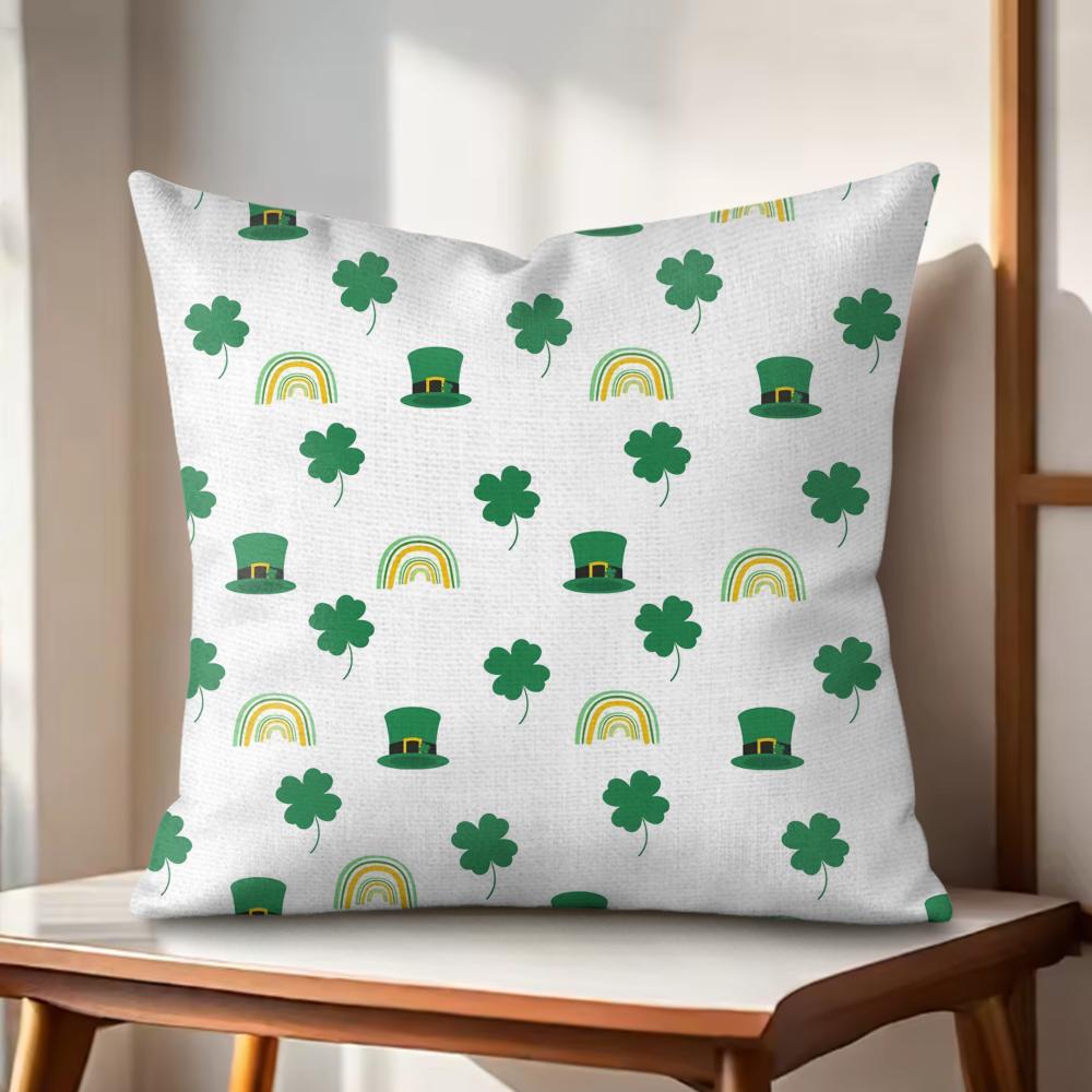 Funny St Patricks Day Cushion Cover Natural Linen Organic Fabric DoubleSided Printing Couch Pillow Covers Home Decor