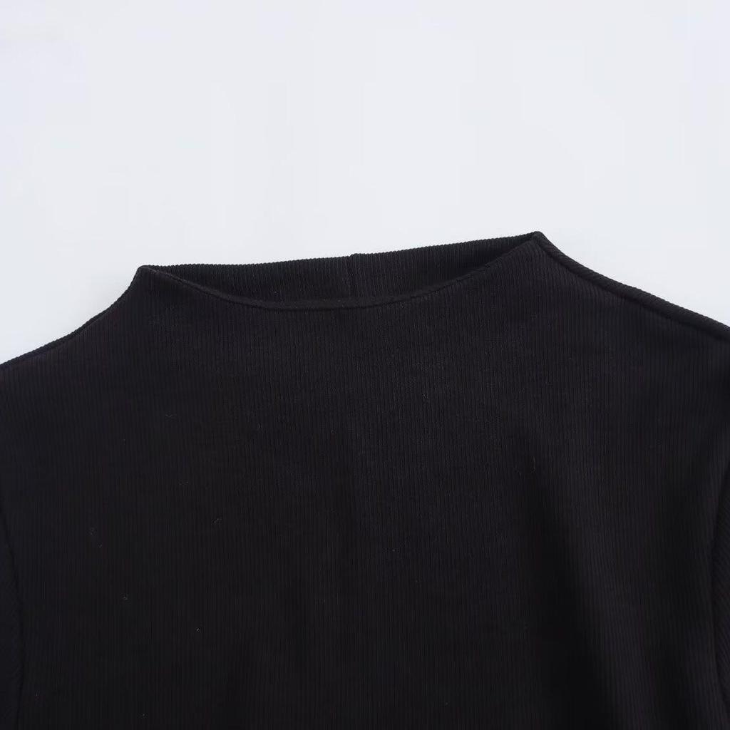 Autumn 2024 Women's European & American Style Poplin Short Sleeve Stand Collar Dress