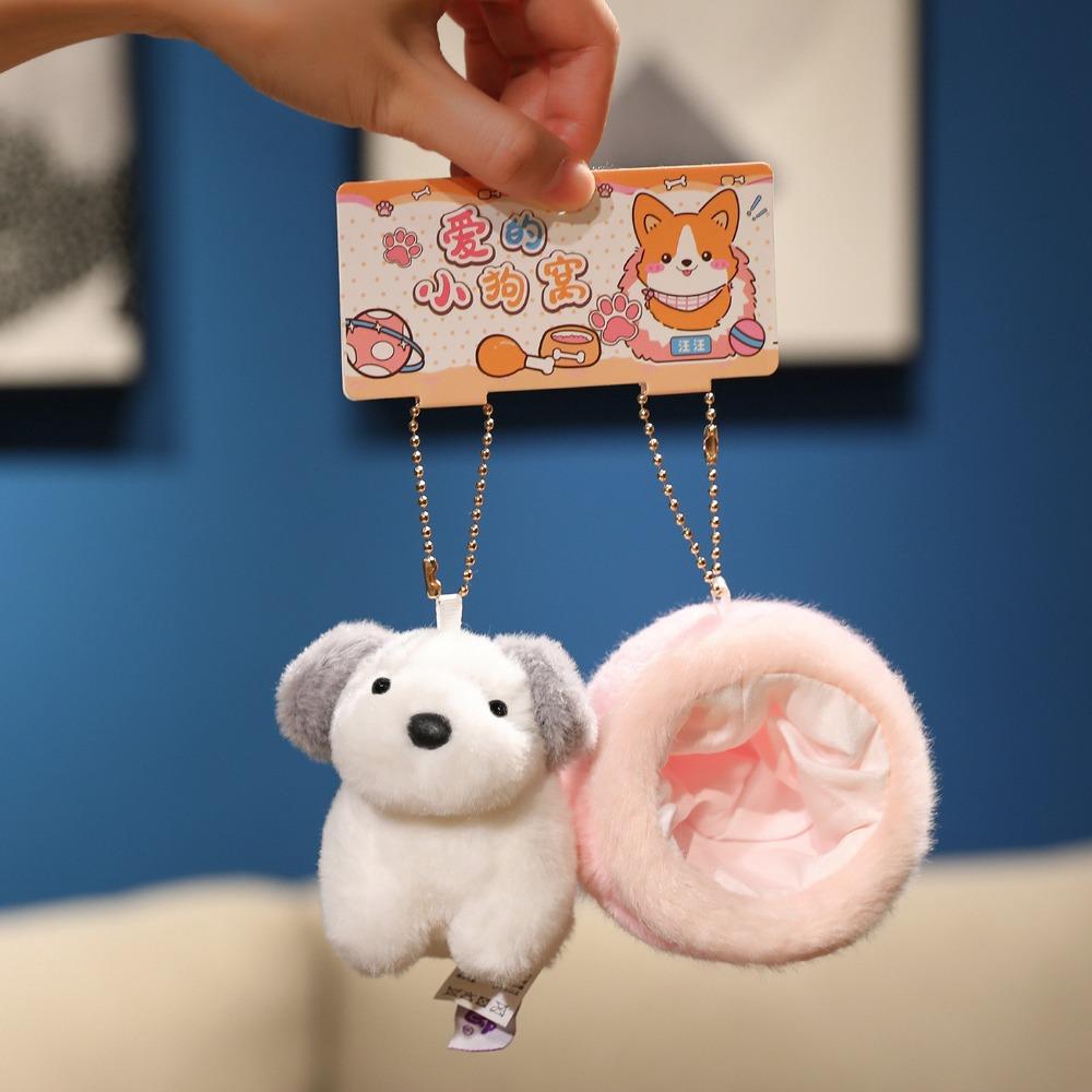 Bag Charm Puppy Nest Plush Keychain Puppy Dolls Schnauzer Plush Pendant  Kids Toy