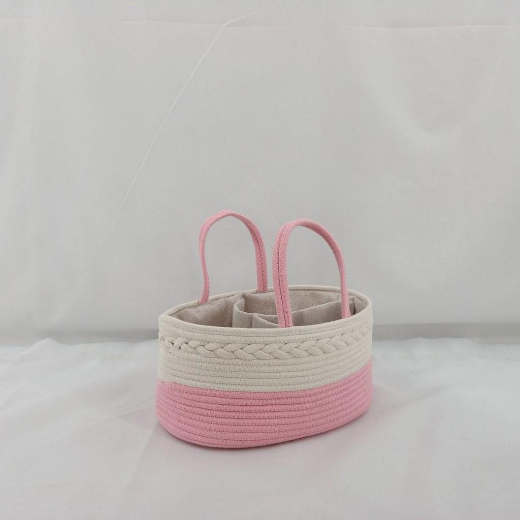 Large Cotton Rope Baby Bottle & Supplies Storage Basket with Handles