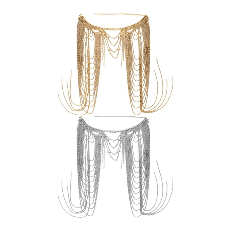 Elegant Layered Rhinestones Shoulder Chain Shimmering Layered Fringe Body Jewelry For Parties Weddings And Evening Event