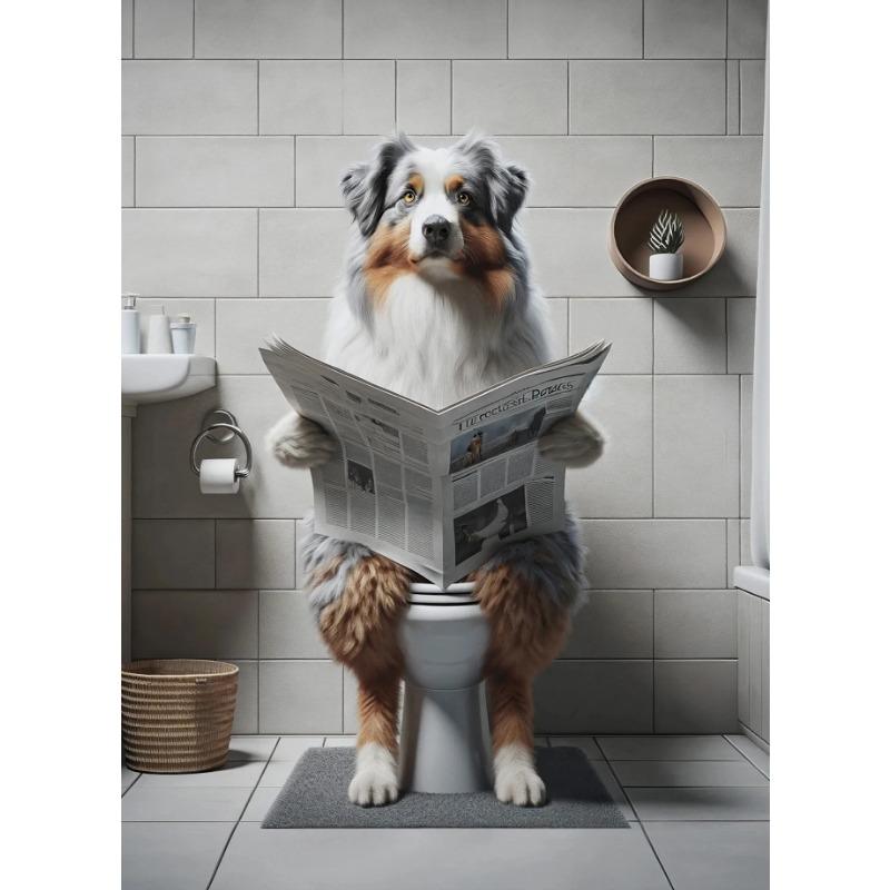 

Туалет Собаки Читают Газеты Смешные Плакаты Ротвейлер Доберман Пудель Картина На Холсте Ванная Комната Настенная Картина Домашний Декор 21cm×30cm NoFrame