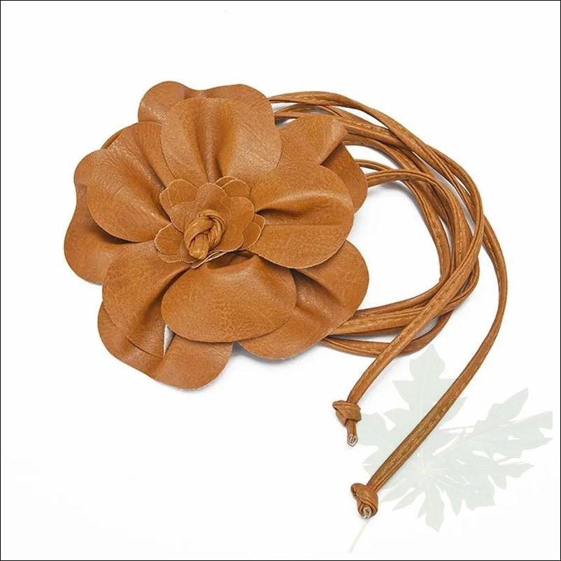 Amanda33 Leren Bloem Taille Riem Verstelbaar Groot Bloemenontwerp Tailleband voor Dames Mode Accessoire met Lange Banden Geschikt voor Diverse Outfits ONE SIZE