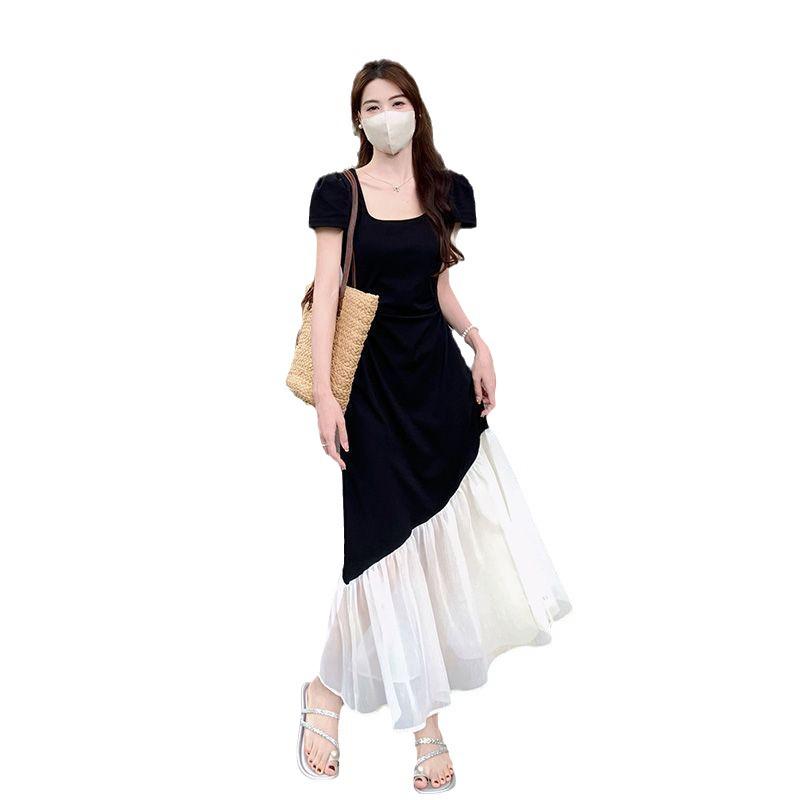 Plus Size Hepburn-Style Color Block Patchwork Summer Dress