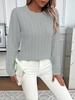 Women's Hot Pink Cable Knit Ribbed Crewneck Long Sleeve Sweater