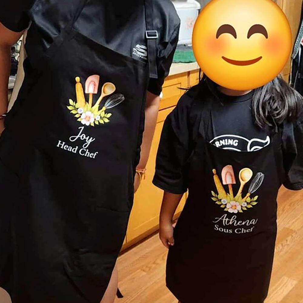 Cutom Mommy and Me Aprons Matching Apron Mama Head Chef Cute Children Birthday Party BBQ Kitchen Decor Baking Cooking Supplies