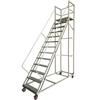 Wheeled Mobile Ladder with Guardrail, Anti-slip Platform for Safe Warehouse Stocking