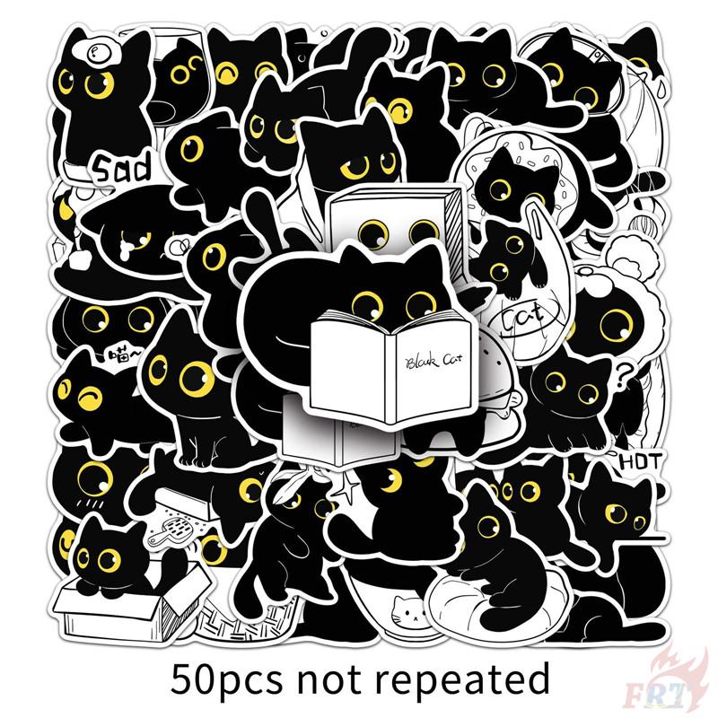 50Pcs/Set Funny Black Cats. Yellow Eyes Stickers DIY Fashion Waterproof Doodle Decals Stickers