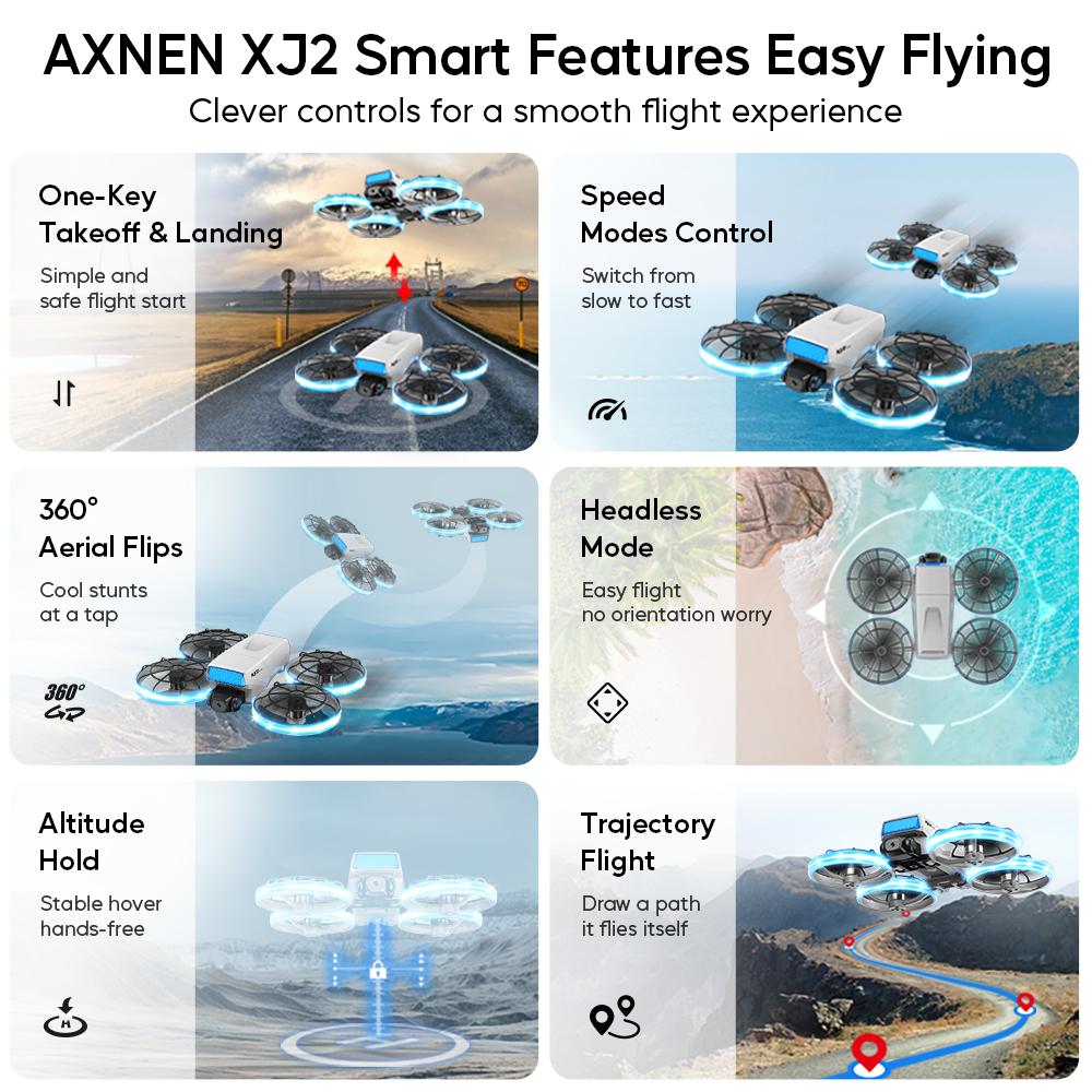 XJ2 Mini Drohne 8K Dual HD Kamera 5G WIFI Übertragung Faltbarer Bürstenloser RC Quadcopter Vollständige Abdeckung Schutzhülle Fernbedienung Spielzeug Kindergeschenk